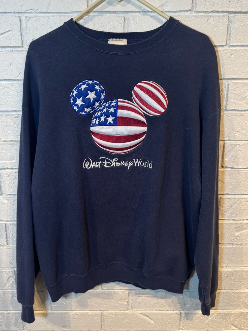 Disney Walt Disney World Navy Flag Mickey Sweatshirt Large